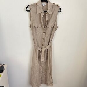 Sleeveless Tan Button-Down Dress
